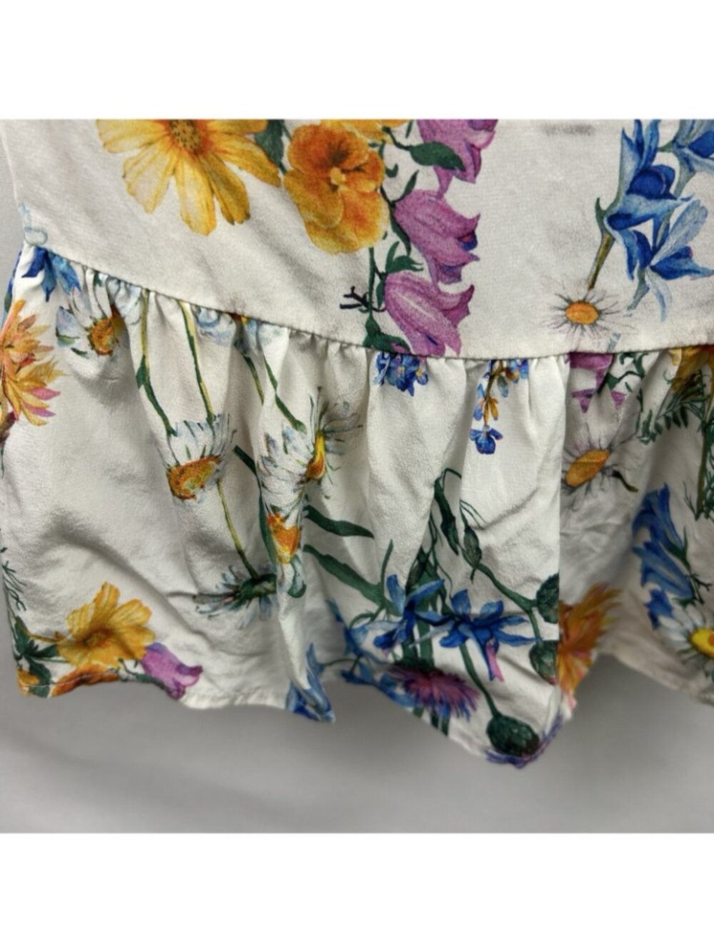 Amour Vert Floral Print Sleeveless Mini Dress Womens Small 100% Silk Ruffled Hem - Picture 15 of 16